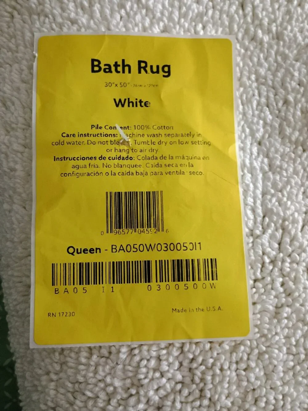 New, Cotton rug, bathroom rug, white rug, large bathroom rug, mat, floor towel